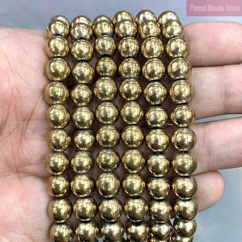 Smooth Light Gold Plated Hematite Beads Round Loose Beads for Jewelry Making DIY Charms Necklace Bracelet 15" 2/3/4/6/8/10mm