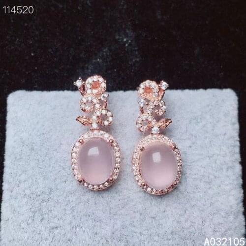 KJJEAXCMY fine jewelry 925 sterling silver inlaid Natural Rose Quartz women vintage elegant gem earrings ear studs support detec