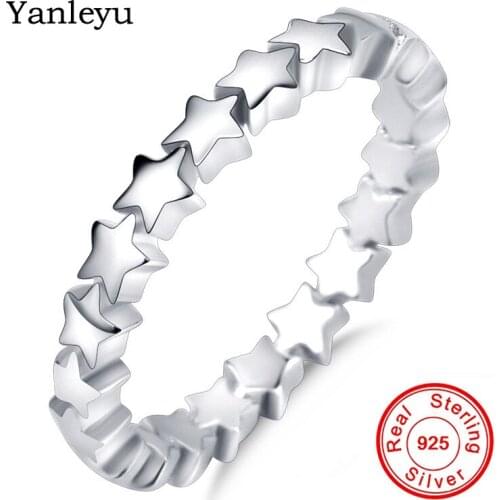 Yanleyu 100% Authentic 925 Sterling Silver Wedding Rings for Women Star Tail Ring Female Finger Ring Fine Jewelry PR038