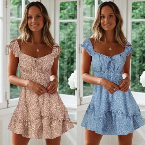 Summer Boho Short Mini Dress Women Casual Evening Party Beach Holiday Sundress Short Sleeve Floral Print Dresses 2020