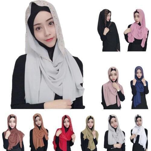 Muslim Women Hijab Scarf Chiffon Scarves Shawl Wrap Glitter Headscarf Stole Arab Beading Long Scarf Prayer Turban Islamic Hijab