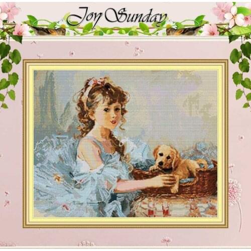 Girl and Dog Painting Counted 11CT 14CT Cross Stitch Set DIY wholesale Chinese Cross-stitch Kit Embroidery Needlework Home Decor
