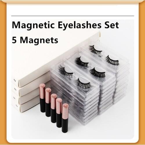 Reusable Magnetic Eyelashes Set with 5 Magnets Magnetic Eyeliner Magnetic False Eyelashes Thick Magnet Eye Lashes Makeup TSLM1