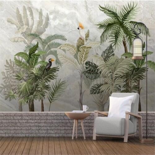 Custom Mural Wallpaper Hand Painted Tropical Rainforest Landscape Marble Pattern Background Wall Painting