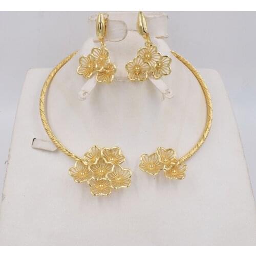 NEW High Quality Ltaly 750 Gold color Jewelry Set For Women african beads fashion necklace set earring jewelry