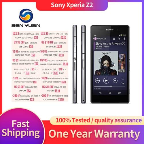 Original Unlocked Sony Xperia Z2 D6503 4G LTE Mobile Phone 5.2'' GSM WCDMA Quad Core 3GB+16GB 20MP Camera Android CellPhone