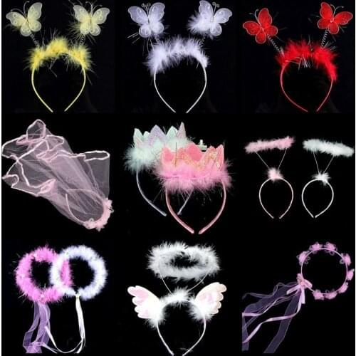 Feather Angel White Black Halo Butterfly Headband Christmas Halloween Fancy Dress Party Children Adult Cosplay Costume