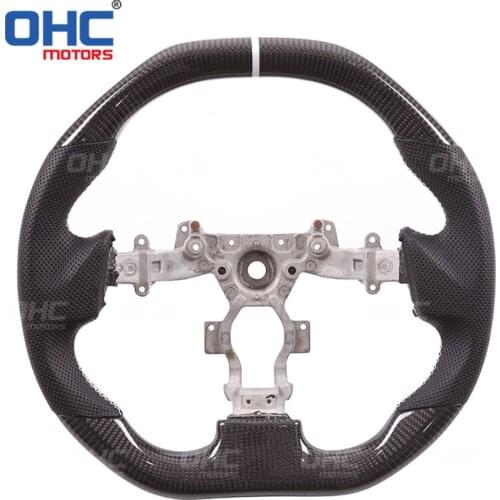 Real Carbon Fiber steering wheel for GT-R R35 Sky-line Flat Bottom White Stripe