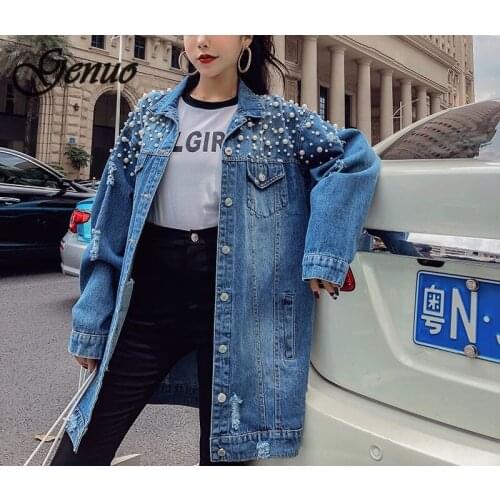 SexeMara fashion The New Loose Beading Hole Washed denim jacket Fast shipping
