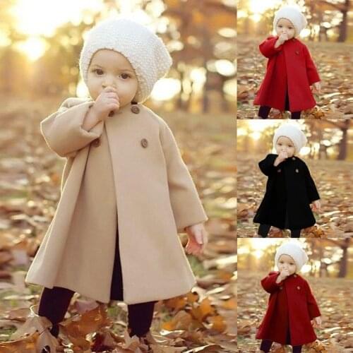 Girls' wool coat long double-breasted warm baby toddler tweed coat spring autumn winter coat coat