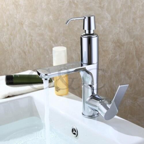 Bathroom Basin Faucet, Single Handle Chrome Deck Mounted Sink Mixer With Soap Liquid Device 5103