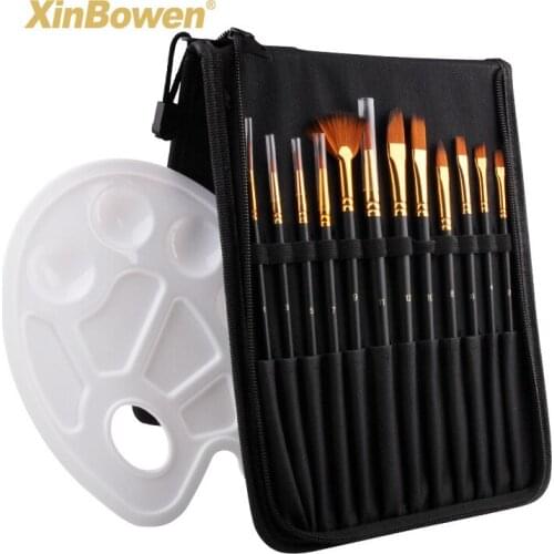 Art brush bag + palette 13 piece set watercolor acrylic brush painting set, acrylic, nylon