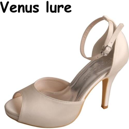 Wedopus High Heeled Satin Ivory Bridal Shoes for Women for Wedding with Platform
