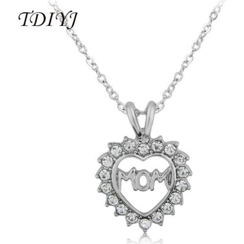 TDIYJ Fashion Heart Shape Alphabet "MOM" Charms Pendant Summer Necklace with Crystals Love You Forever for Mothers Gift