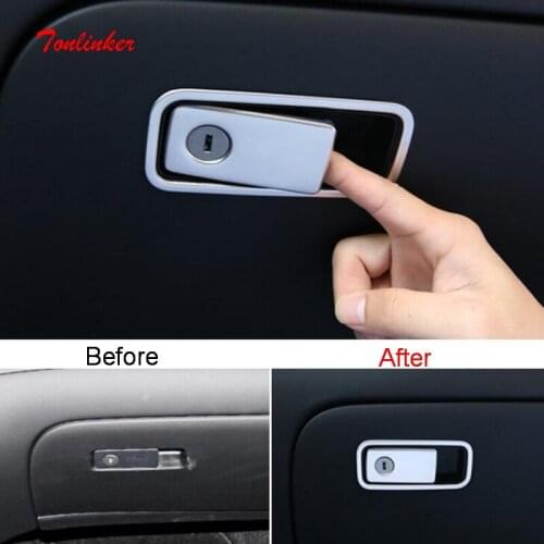 Tonlinker Interior Car Gloves Storage box Cover sticker for INFINITI QX50 2018-20 Car Styling 2 PCS Stainless steel Cover sticke