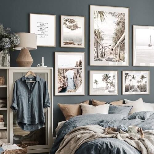 Bohemian Sandy Beach Travel Canvas Poster Print Sailboat Sea Nature Landscape Art Painting Boho Style Wall Picture Home Decor