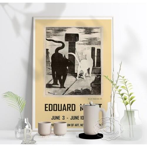 Eduard Manet Metropolitan Museum Of Art Exhibition Poster,Black Cat And White Cat Art Prints, 1948 Vintage Nyc Home Decor Gift