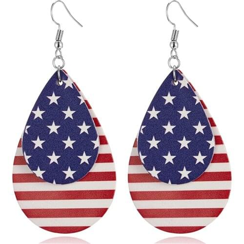 American Flag Earrings for Women Leather Earrings for Women and Girls Cute Teardrop National Flag 4th of July Dangle Earrings