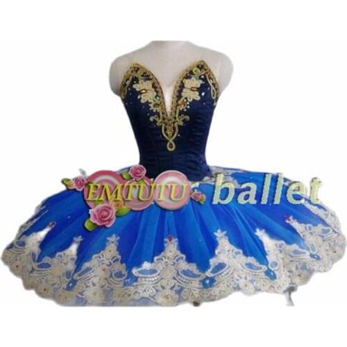 Adult Women Professional Ballet Tutu Costume Blue Gold Sleeping Beauty Ballet Performance Tutu A shape Ballerina tutu dress