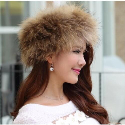 Women Real Knitted Raccoon Fur Scarf Collar Elastic Fur Headband Autumn Winter Neck Warmer Natural Color Fur Free Shipping