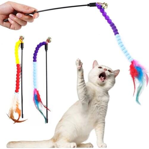 1PCS Cat Teaser Wand Plush Artificial Feather Bell Cat Wand Toy Cat Interactive Toy Cat Funny Toy Pet Cat Teaser Toy Supplies