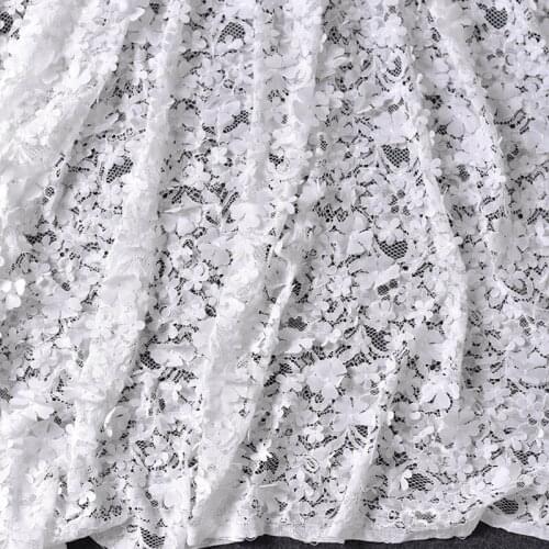 1Y/Lot Elastic Embroidery Lace 3D Flower Sewing Fabric Costume Dress Fabric Wedding Dress Decoration Lace Material