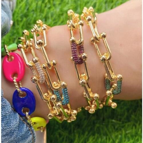 5Pcs,Luxury fashion beautiful U shape charms coloful zirconia stone chain bangle bracelet jewelry set