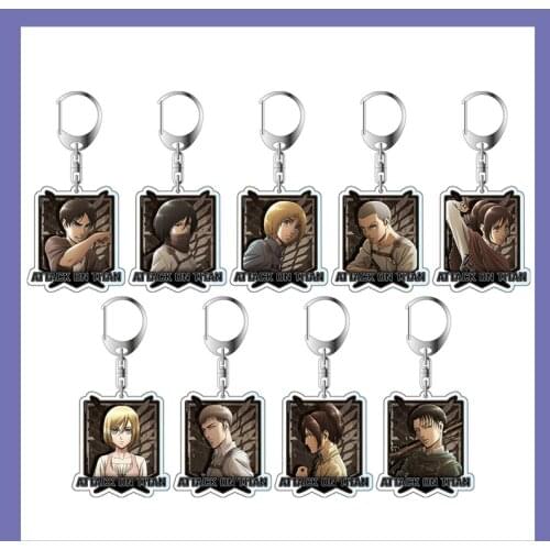 Anime Attack on Titan Square Q Version Cute Acrylic Keychain Mikasa Ackerman Armin Arlert Eren Jager Pendant Bag Keyring Gift