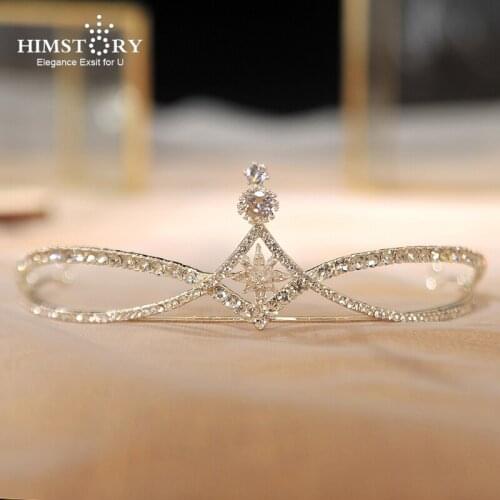 HIMSTORY Fashion White Crystal Princess Crown Flake Flower Headdress Prom Bride Wedding Hair Accessories Headpieces