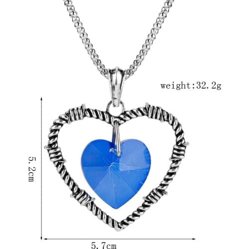 Lovers Heart Wire With Blue Heart Shape Necklace Women Wedding Party Hip Hop Chain Jewelry Gifts Friends Souvenirs