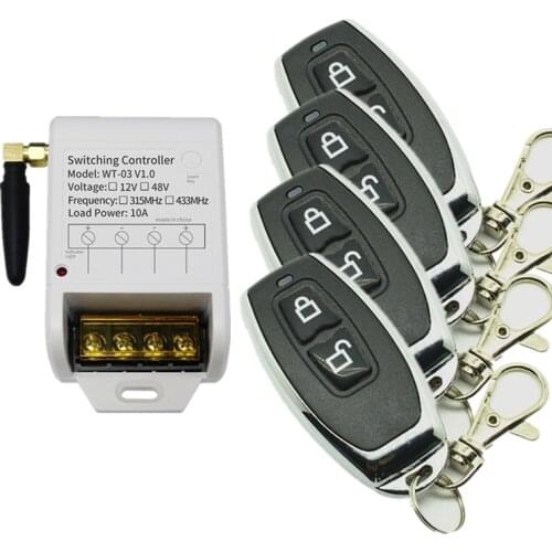 DC12V 24V 36V 48V 10A 1CH 10A RF Wireless Remote Control Switch teleswitch With 4pcs Transmitter For Learning code