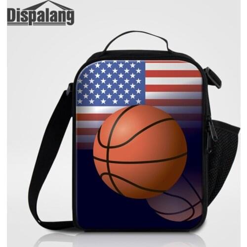 Dispalang Basketballs Print Lunch Cooler Bag for Children Reusable Kids Lunchbox Footballs Insulated Picnic Food Bag Thermal Bag