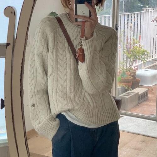 Elegant Loose Solid Sweaters Sweet Pullovers O-neck Gentle Lazy Autumn Chic Twist Casual Office Lady Knitted Top