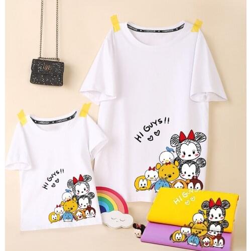 Hi Guys Cute Cartoon Good Cotton T Shirts Men Blue Green Big Shirt Top Tees Couple Clothes Mother Son Clothing Outfits