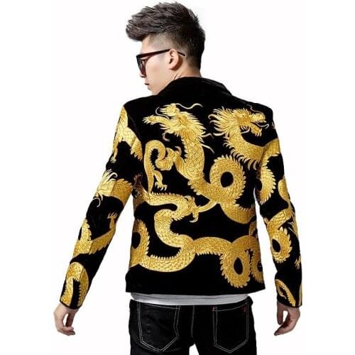 Imperial Embroidery Heavy Men Suit Blazer Masculino Night Mens Slim Fit Blazer Jacket Chinese Style Dragon Embroidery Blazer Men