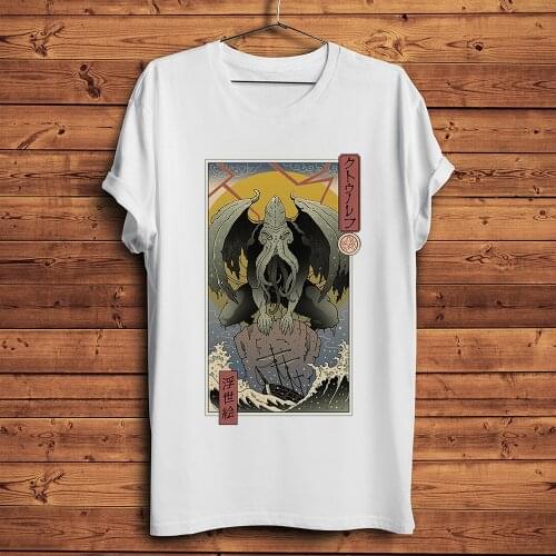 Japna vintage Ukiyoe evil Cthulhu funny anime tshirt men summer new white casual short t shirt unisex Ukiyo streetwear tee