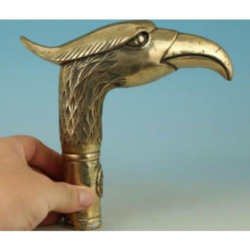 COLLECTIBLE DECORATE CHINESE SILVER COPPER HANDWORK CARVED EAGLE HEAD STATUE Crutches head sculpture for old people