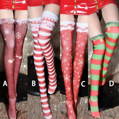 1/6 Scale Female Christmas Thigh High Colorful Over Knee Deer Socks Xmas Clothing for 12 inch Action Figures Toy