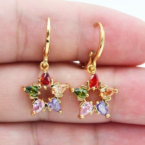 Gold Color Fashion Stars Rainbow Zirconia CZ Earrings for Women Party Jewelry