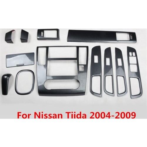 Carbon Fiber Printed Interior Mouldings Power Window Control Center Console Panel Cover Gear Sticker for Nissan Tiida 2004-2009
