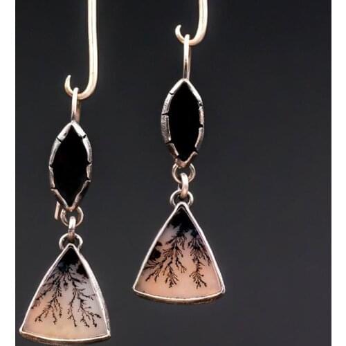 New Vintage Triangle Paint Stone Earrings For Party Female Black Ornament Tree Pattern Statement Dangle Earrings Jewelry