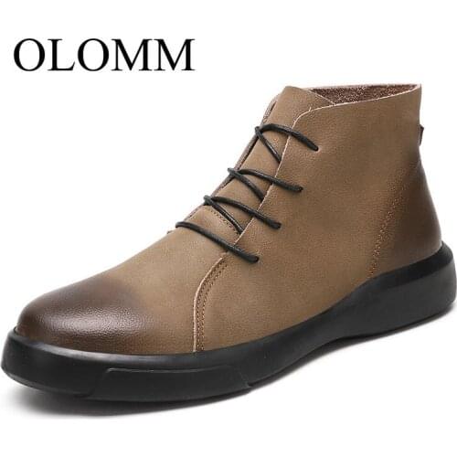 OLOMM 2019 new Martin boots mens leather short boots retro boots fashion outdoor shoes mens shoes DD-49