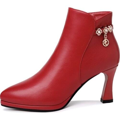 Pointed Thick Heel Short Boots, Side Zipper Solid Color WomenS Boots, Platform WomenS Shoes