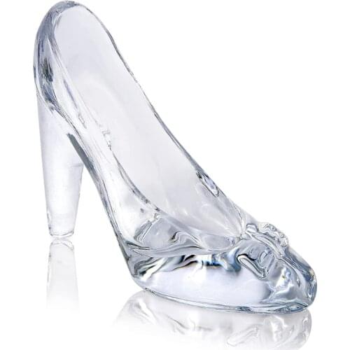E7CB Princess Clear Glass Slipper Crystal Bowknot High Heels Shoes Figurine Decor