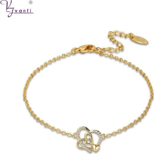 Attraction Gold/White Color Crystal Plated Heart Shape Bracelets & Bangles For Women Fashion Love Jewelry