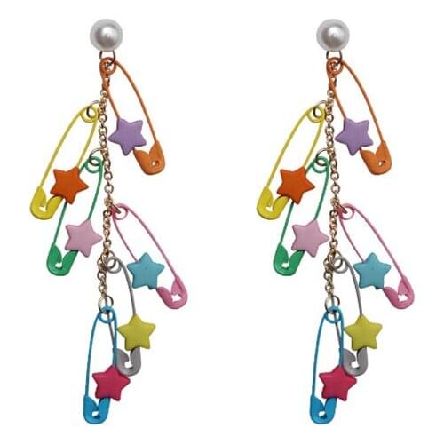 New Trendy Color Star Pin Pearl Long Super Fairy Earth Cool Bungee Ear Studs