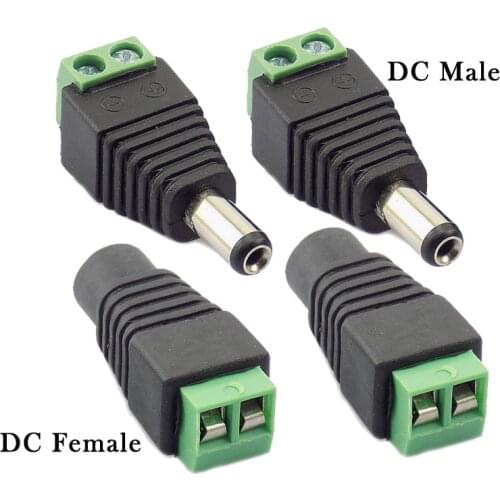 DC Male DC Female Plug Connector 2.1x5.5mm Power Supply jack Adapter BNC for LED Strip Lamp Lights CCTV Camera Video U26