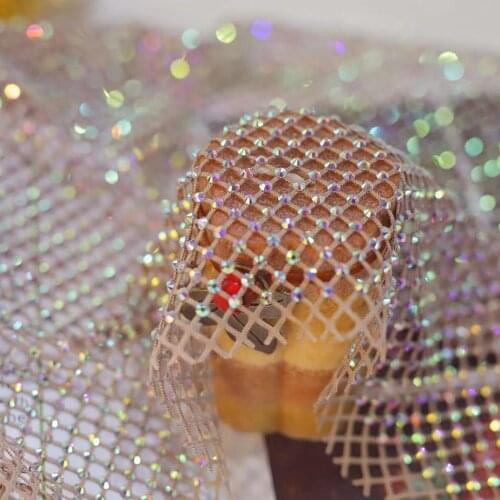 Rhinestones Mesh applique trim Fabric with rhinestones Crystal Sewing Trimming Strass Crystal tape Net for diy Dress garment
