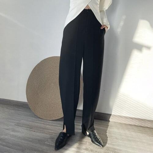 2021 spring dress new leg opening casual pants womens loose straight Pants Black Slim pants suit pants fashion