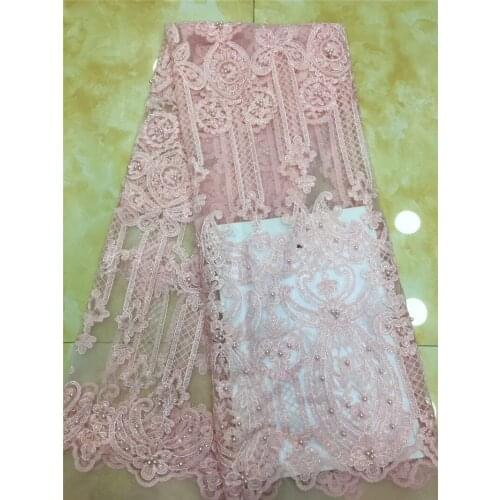 Beaded Embroidered material African lace fabric 2019 latest High Quality Tulle French Lace Fabric With beads YG-656